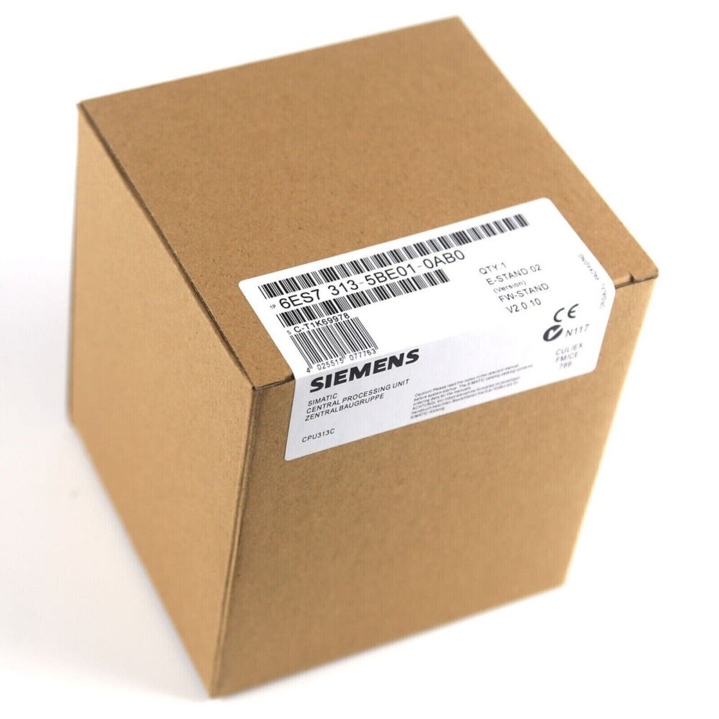 Siemens SIMATIC S7-300 CPU 313C Compact CPU in its original cardboard box, part number 6ES7313-5BE01-0AB0.