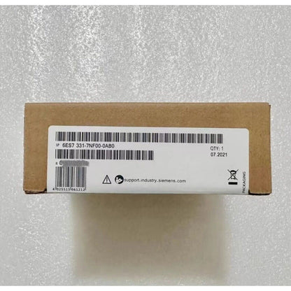 Siemens SIMATIC S7-300 6ES7331-7NF00-0AB0 analog input module box, product packaging with barcode and model info.