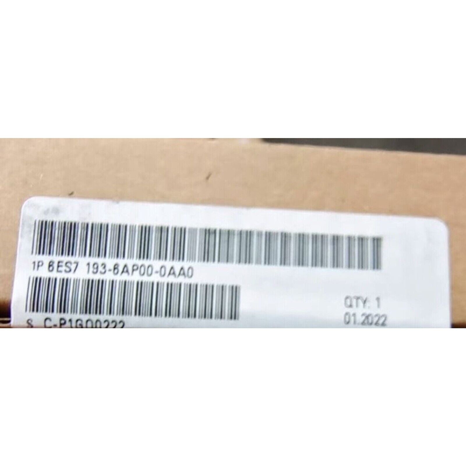 Siemens 6ES7 193-6AP00-0AA0 product label with barcode, industrial automation part, qty 1, 01.
