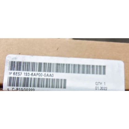 Siemens 6ES7 193-6AP00-0AA0 product label with barcode, industrial automation part, qty 1, 01.