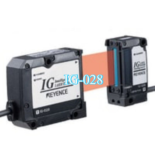 Keyence IG-028 Laser Sensor Amplifier. Black enclosure with red laser beam.