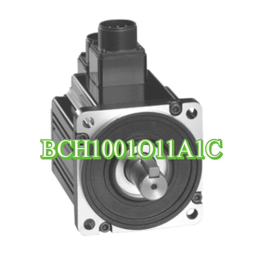 Schneider BCH1001O11A1C servo motor, industrial automation part, black and silver.