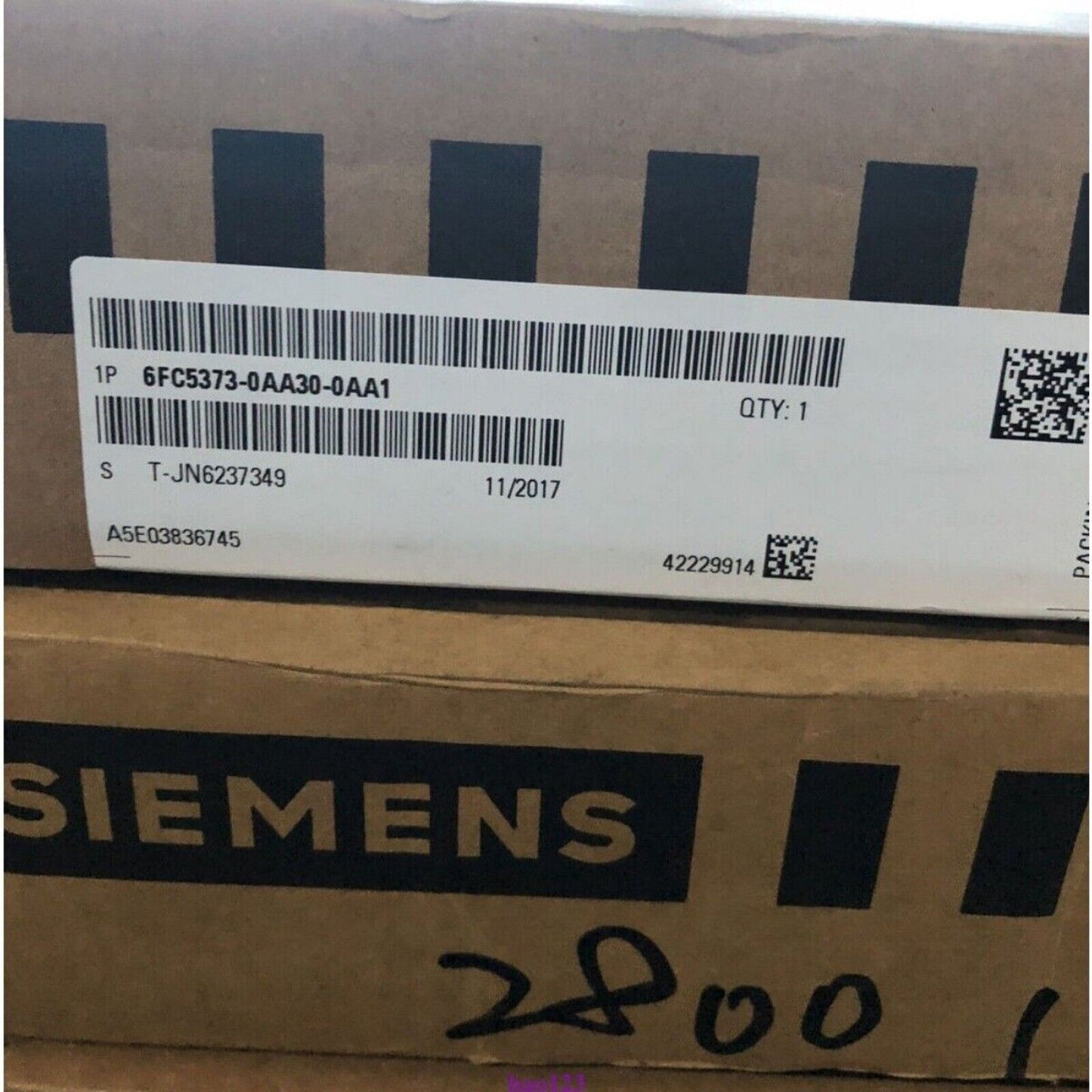 Siemens 6FC5373-0AA30-0AA1 PLC module packing label, quantity 1, industrial automation part