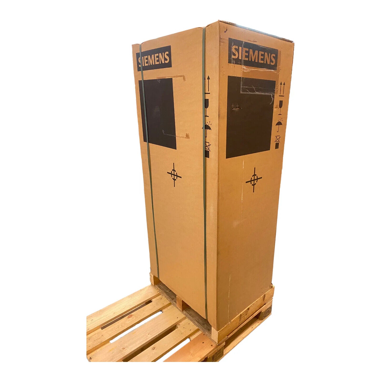 Siemens PLC module in shipping packaging on wooden pallet, SINAMICS S120 Active Line Module