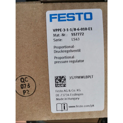 Festo VPPE-3-1-1/8-6-010-E1 Proportional Pressure Regulator Label