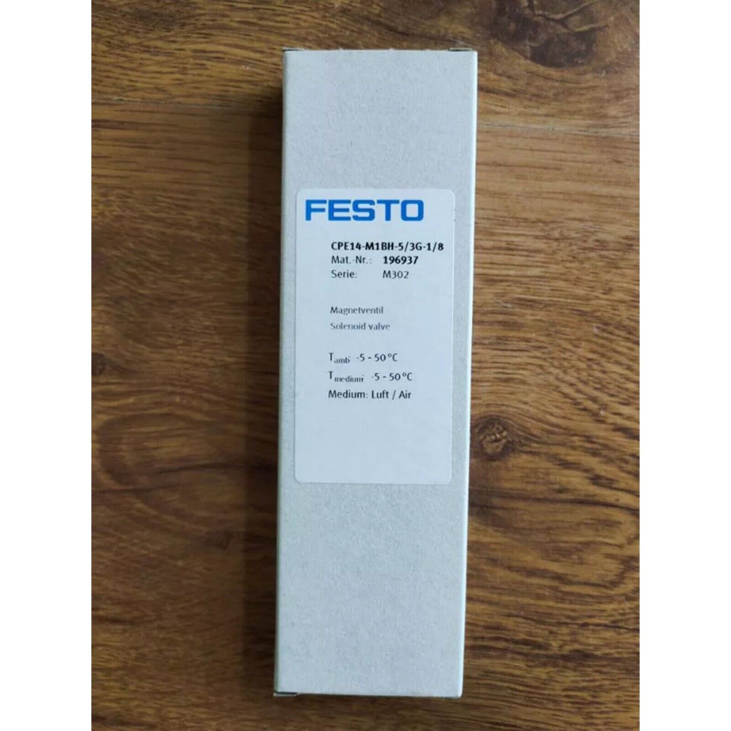 FESTO CPE14-M1BH-5/3G-1/8 Solenoid Valve in box. Industrial automation component.