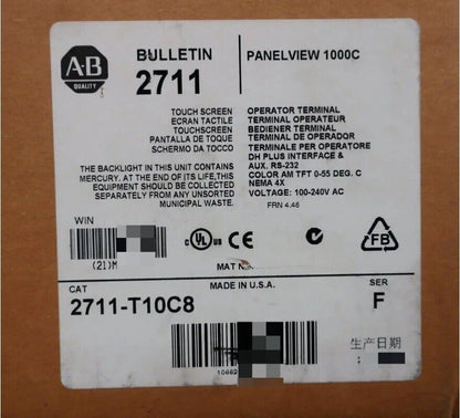 Allen-Bradley PanelView 1000C 2711-T10C8 color touchscreen HMI terminal label, Made in USA.