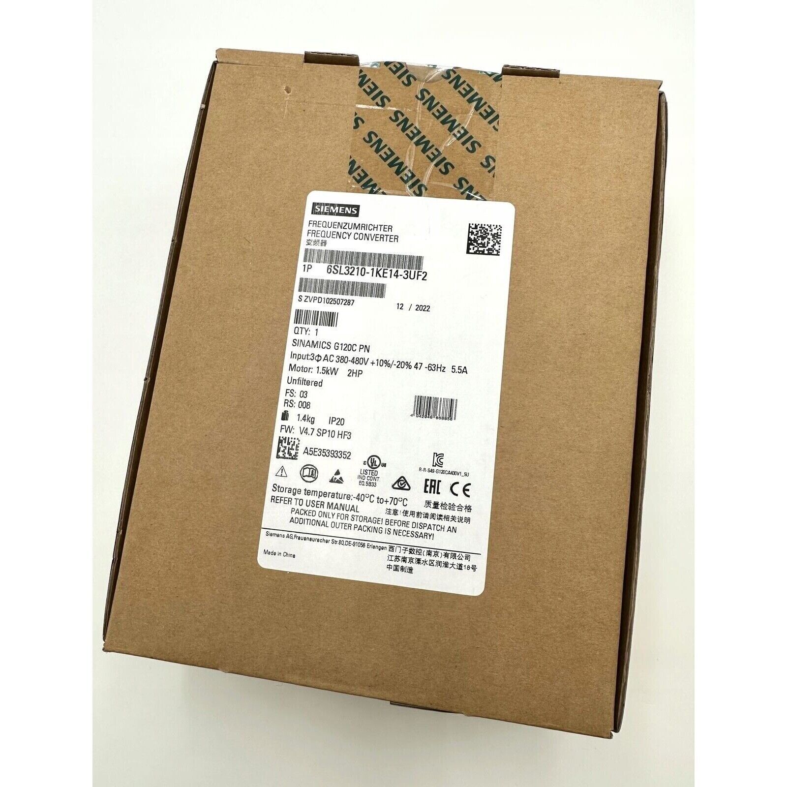 Siemens SINAMICS G120C PN Frequency Converter 6SL3210-1KE14-3UF2 Industrial Automation Part