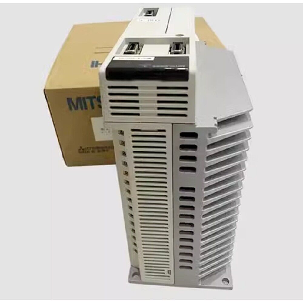 Mitsubishi MDS-A-SVJ-06 AC Servo Drive, boxed, with Mitsubishi logo, product detail visible, and cooling fins.