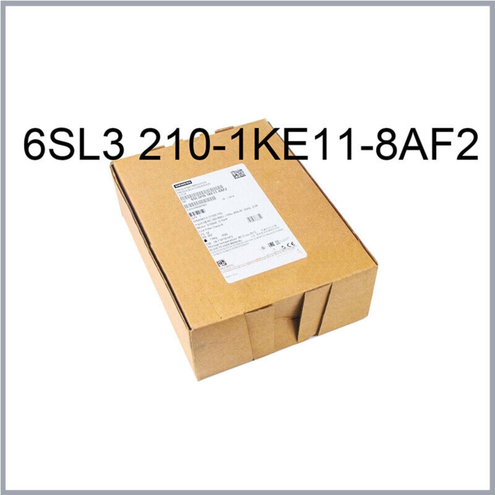 Siemens SINAMICS V20 Drive in cardboard box, model 6SL3 210-1KE11-8AF2, for motor control.