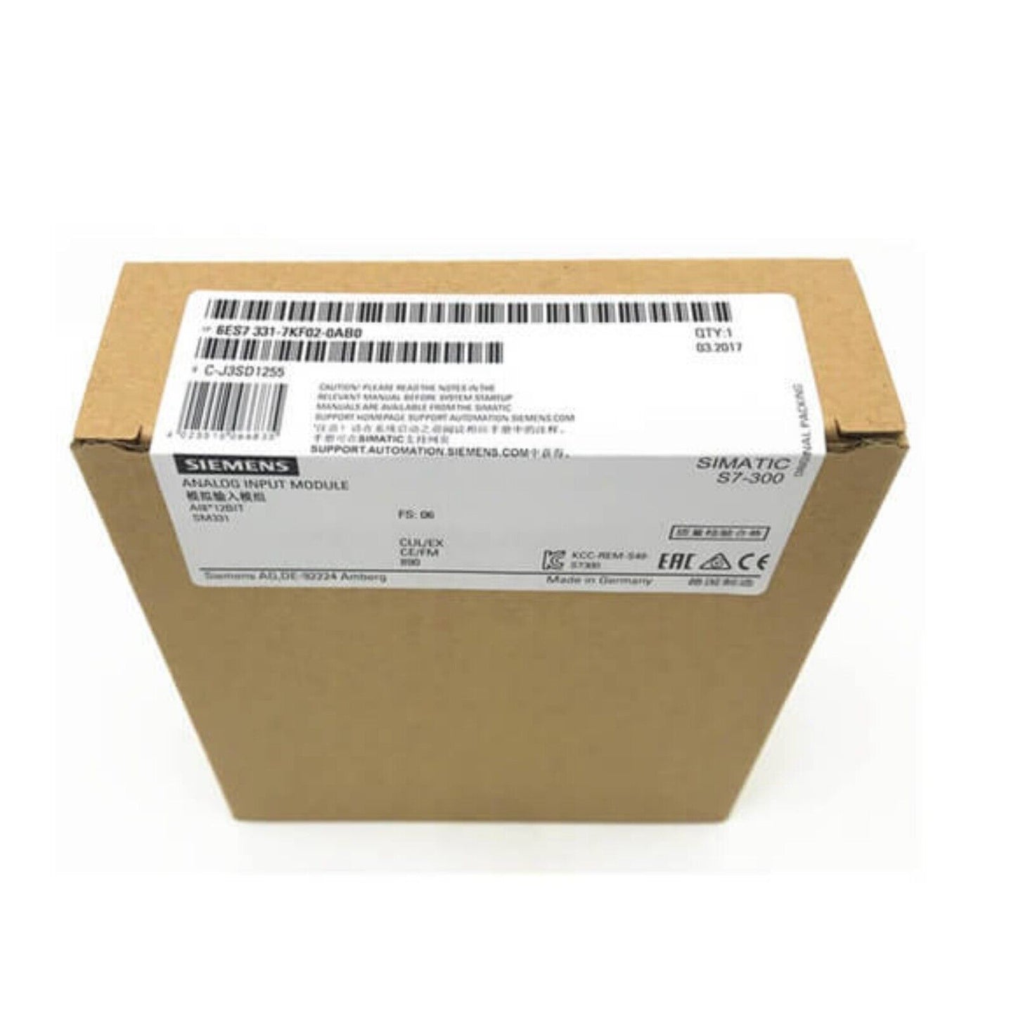 Siemens SIMATIC S7-300 Analog Input Module 6ES7331-7KF02-0AB0, product packaging.