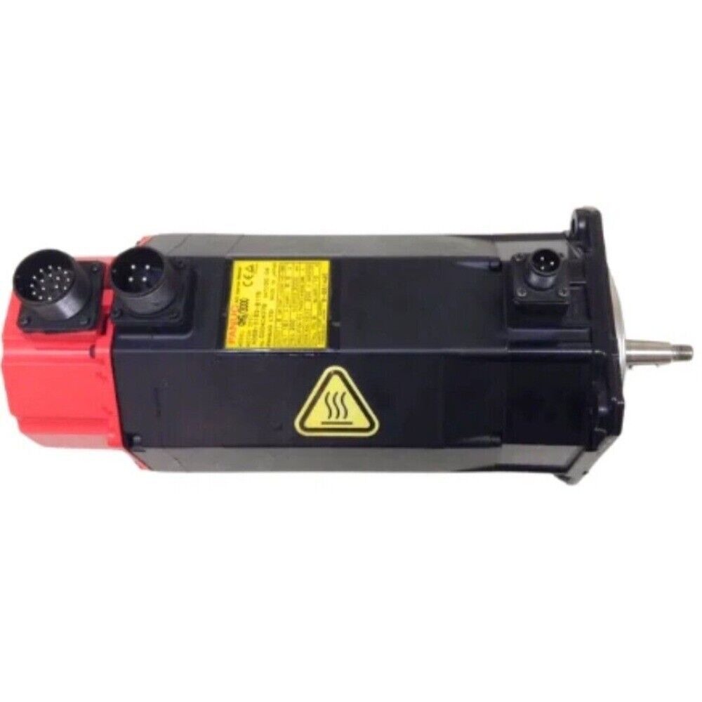 FANUC A06B-0163-B175 Servo Motor, industrial automation part with warning label.