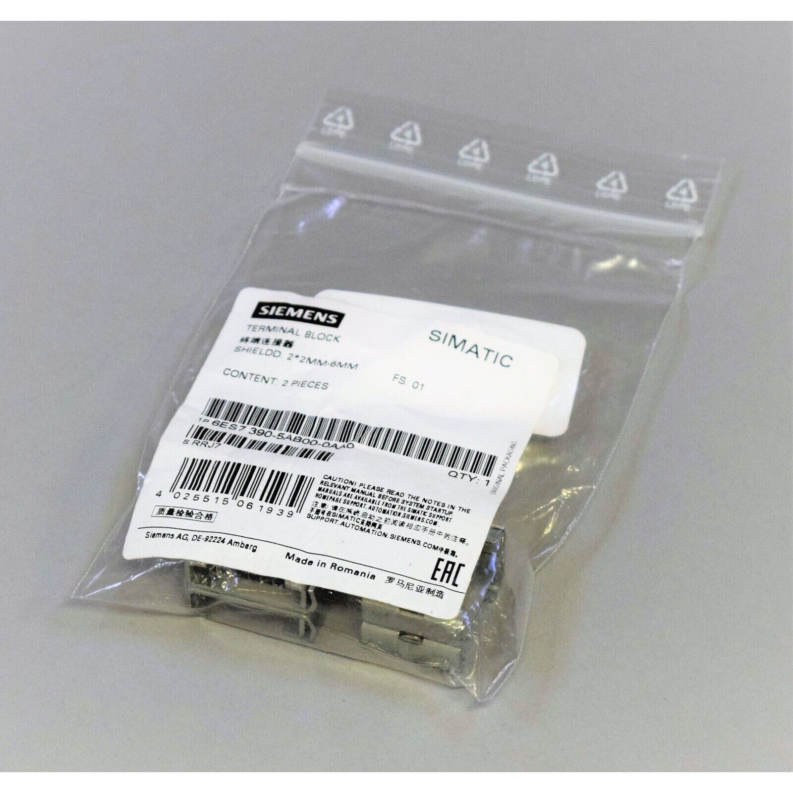 Siemens SIMATIC S7 Shield Terminal 6ES7390-5AB00-0AA0, sealed original packaging, PLC component