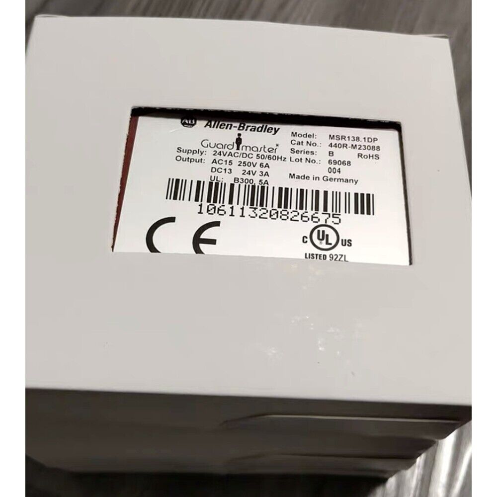 Allen-Bradley Guardmaster MSR138.1DP safety relay product label, 24VAC/DC 4W, PLC module