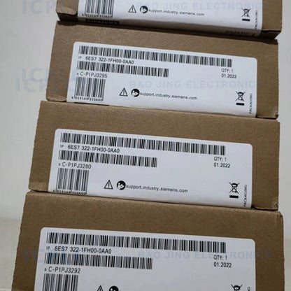 Siemens SIMATIC S7-300 digital output module 6ES7 322-1FH00-0AA0 boxes, industrial automation components.