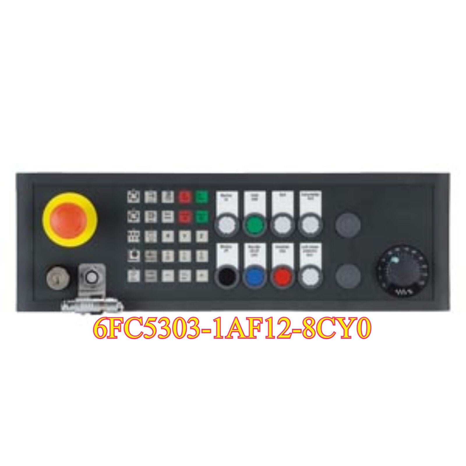 Siemens 6FC5303-1AF12-8CY0 button panel with various colored buttons and a dial for industrial automation.