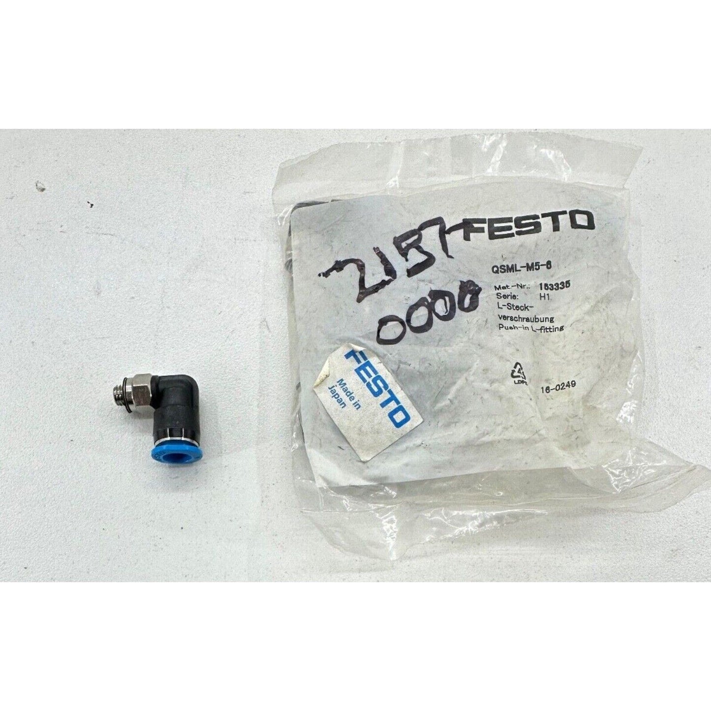 Festo QSML-M5-6 push-in L-fitting, pneumatic component, Made in Japan