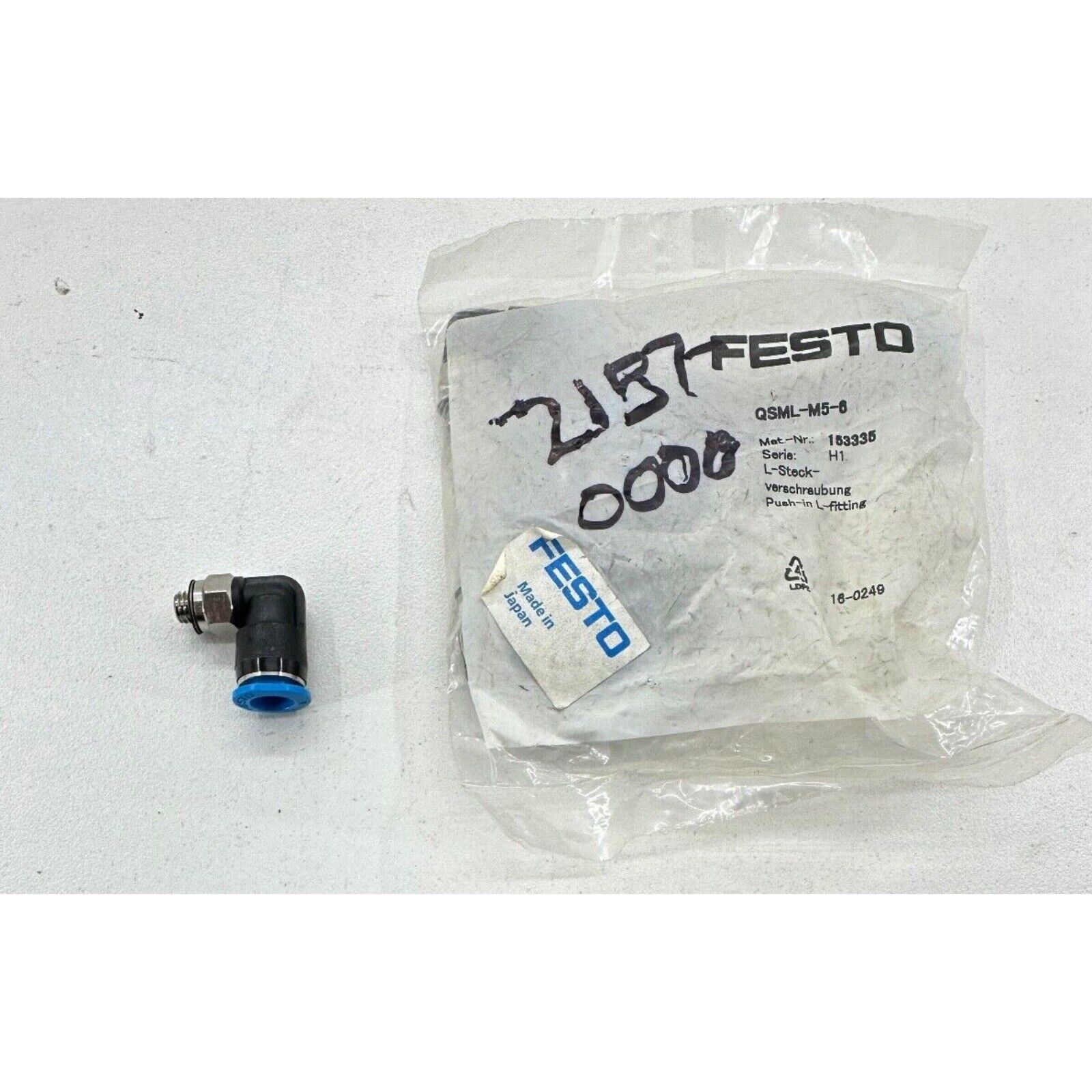 Festo QSML-M5-6 push-in L-fitting, pneumatic component, Made in Japan