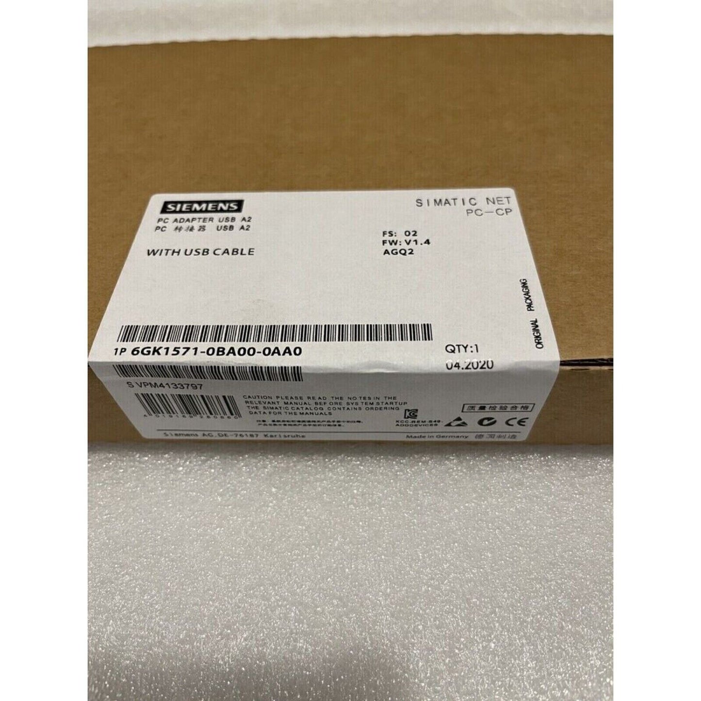 Siemens SIMATIC NET PC Adapter USB A2 with USB cable, 6GK1571-0BA00-0AA0, in original packaging.