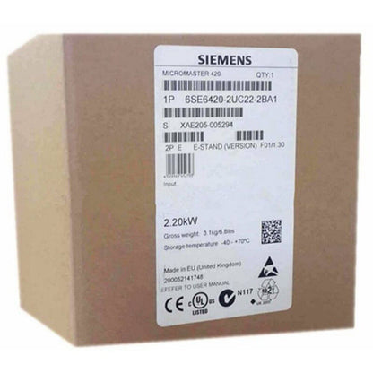 Siemens MICROMASTER 420 frequency inverter box, model 6SE6420-2UC22-2BA1, 2.20kW, Made in EU, industrial automation parts