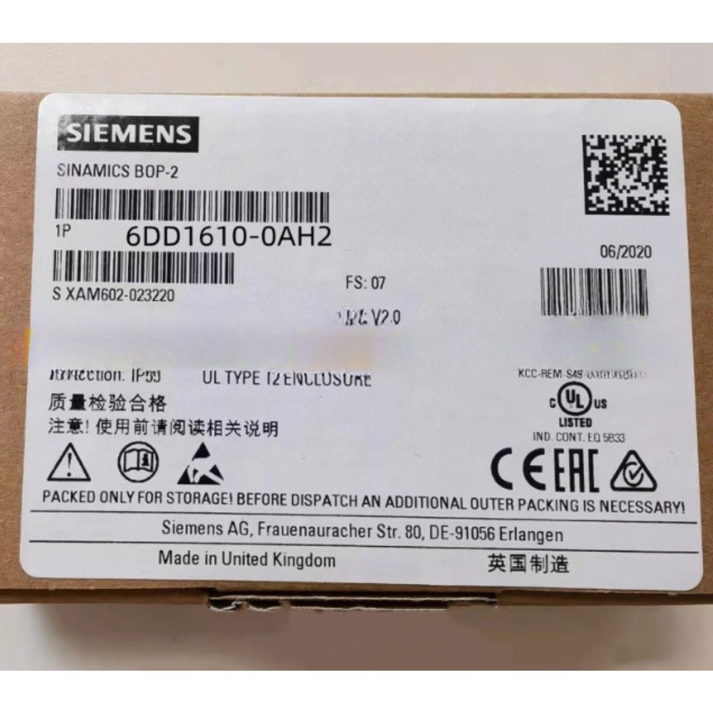 Siemens 6DD1610-0AH2 SINAMICS BOP-2 Industrial automation part, Made in United Kingdom, 06/2020