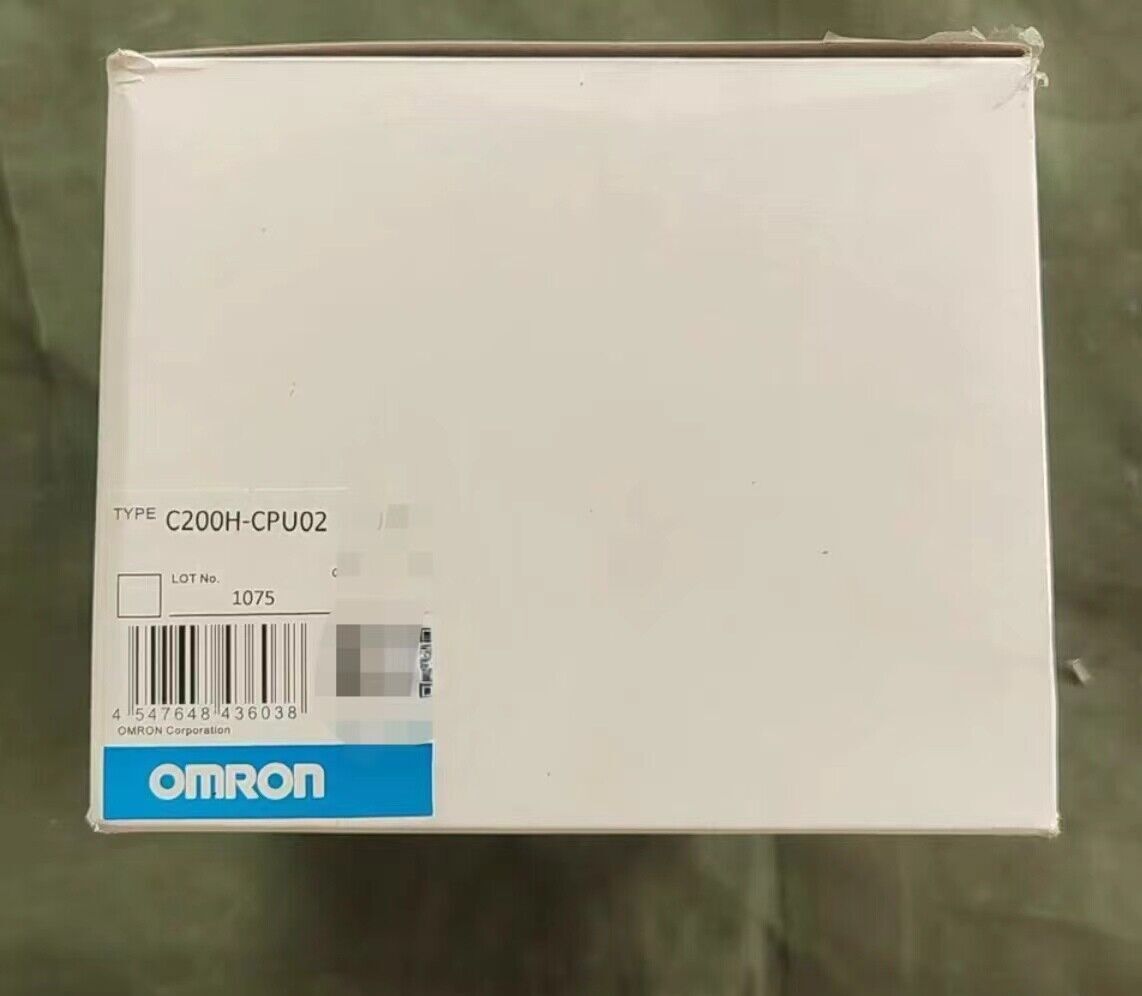 Omron C200H-CPU02 PLC Module box, new in box, white with blue Omron logo, PLC automation part.