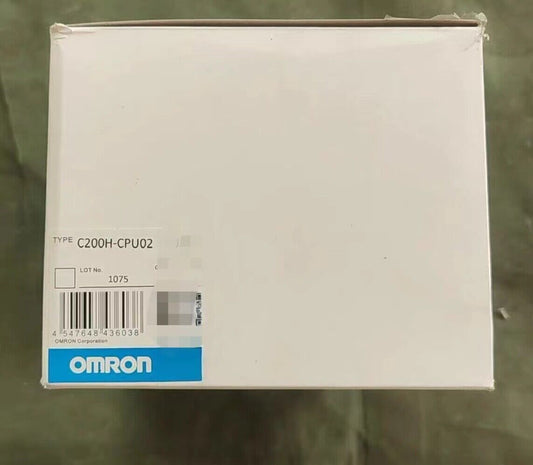 Omron C200H-CPU02 PLC Module box, new in box, white with blue Omron logo, PLC automation part.
