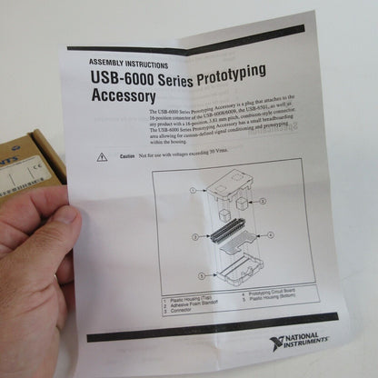 National Instruments USB-6000 Series Prototyping Accessory assembly instructions, diagram of data acquisition device parts.