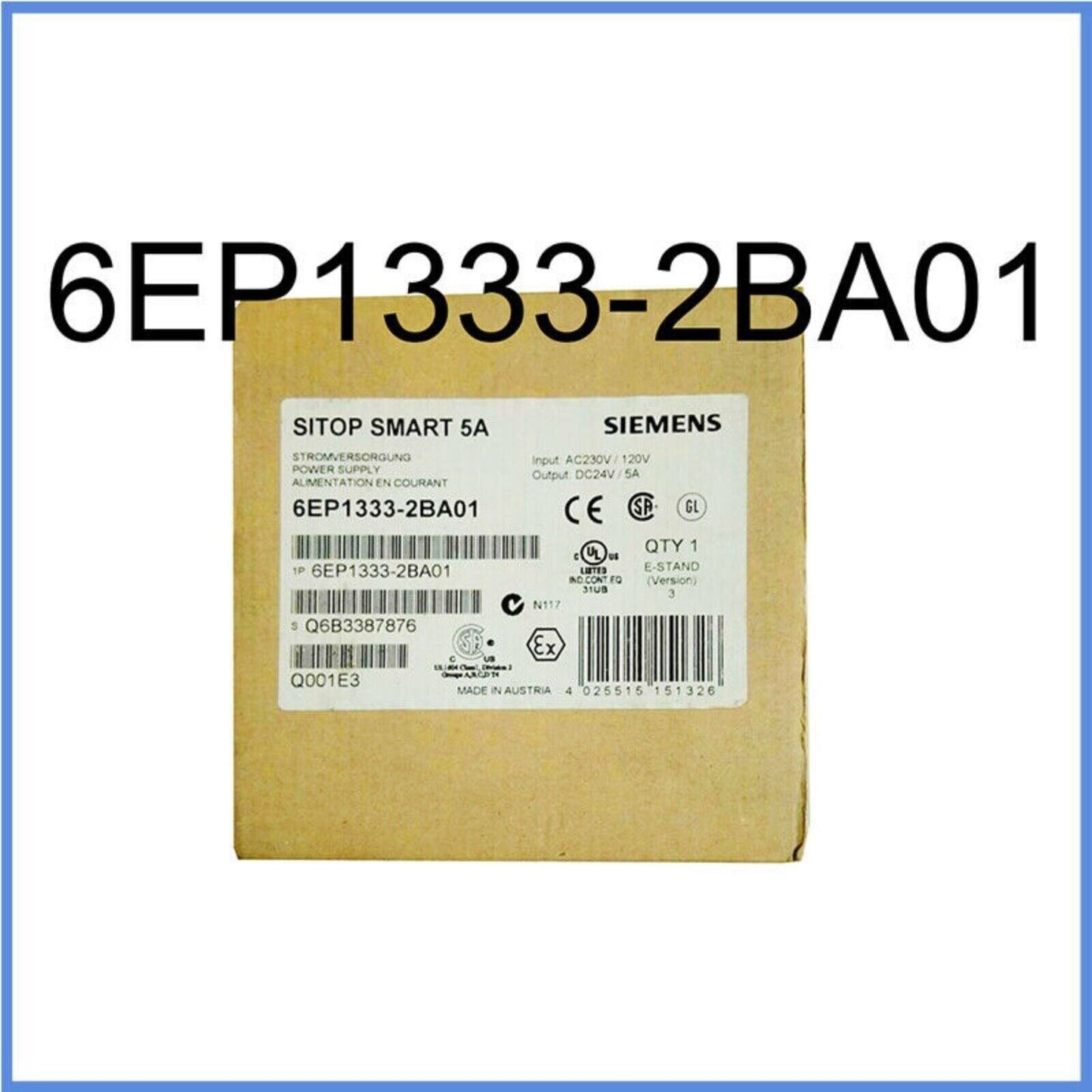 Power Supply | Siemens | 6EP1333-2BA01 SITOP smart 120 W power supply 6EP1 333-2BA01