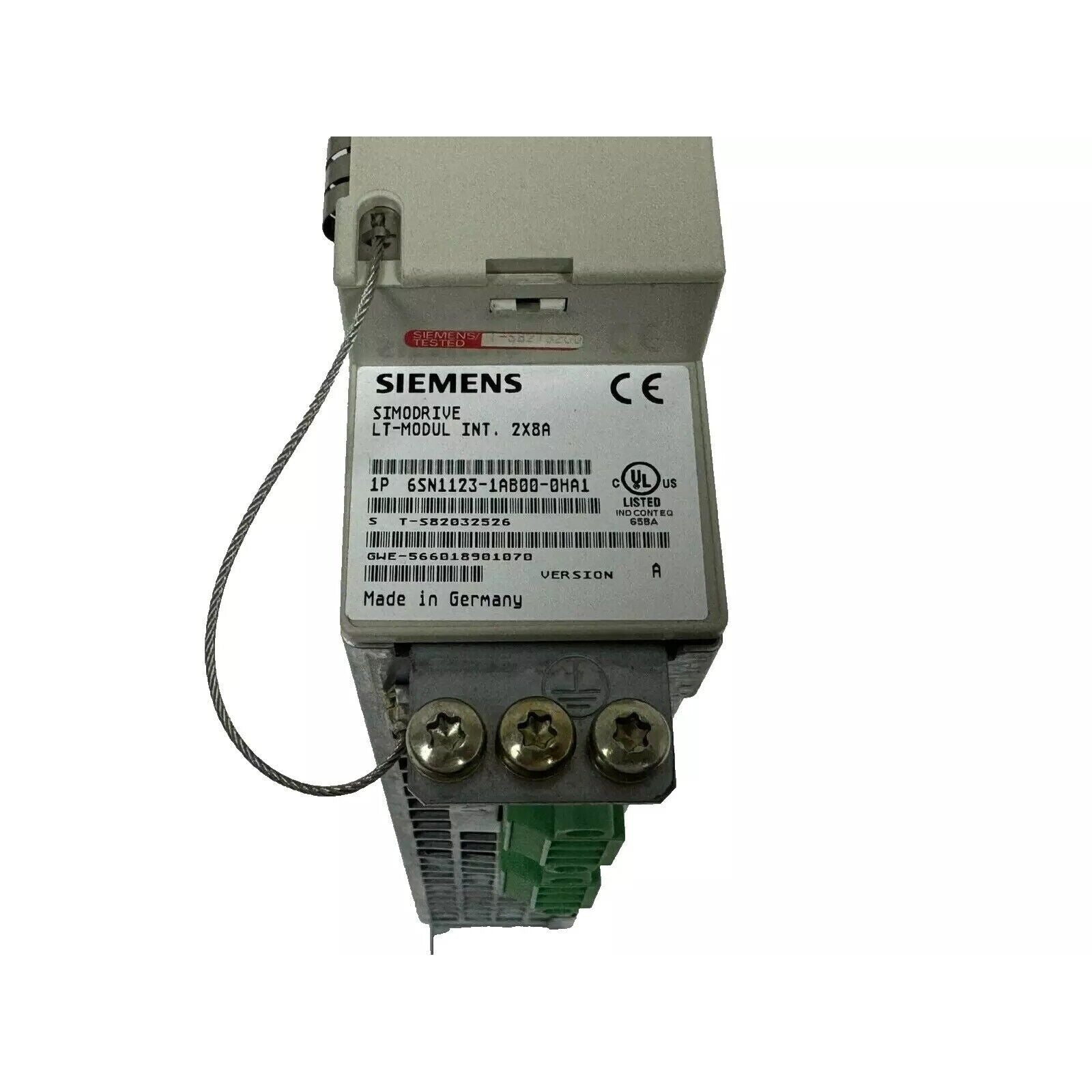 Siemens SIMODRIVE 6SN1123-1AB00-0HA1 industrial automation module, Made in Germany, CE and UL certified.