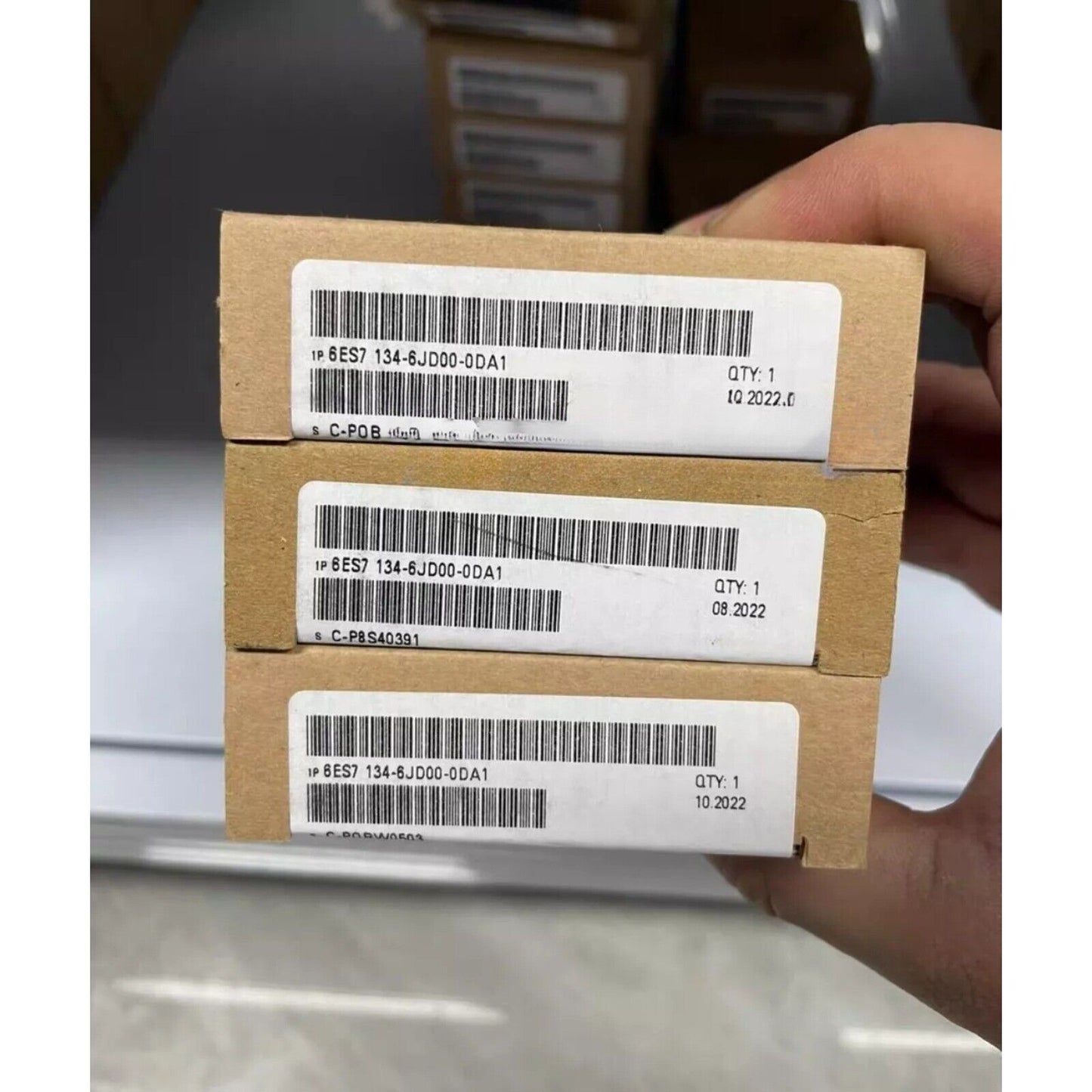 Siemens ET 200SP Analog Input Module boxes, part number 6ES7 134-6JD00-0DA1, industrial automation.