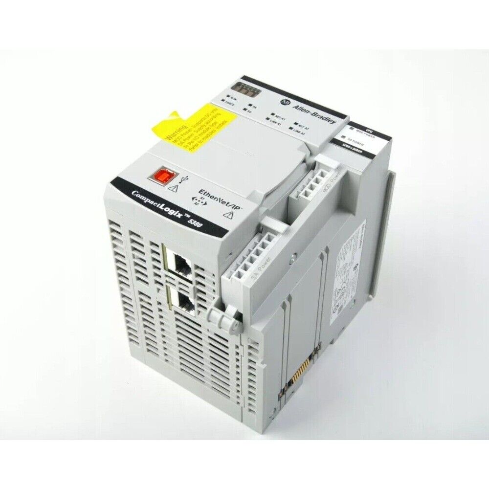 Allen-Bradley CompactLogix 5380 controller with Ethernet/IP ports, a high-performance industrial automation component.