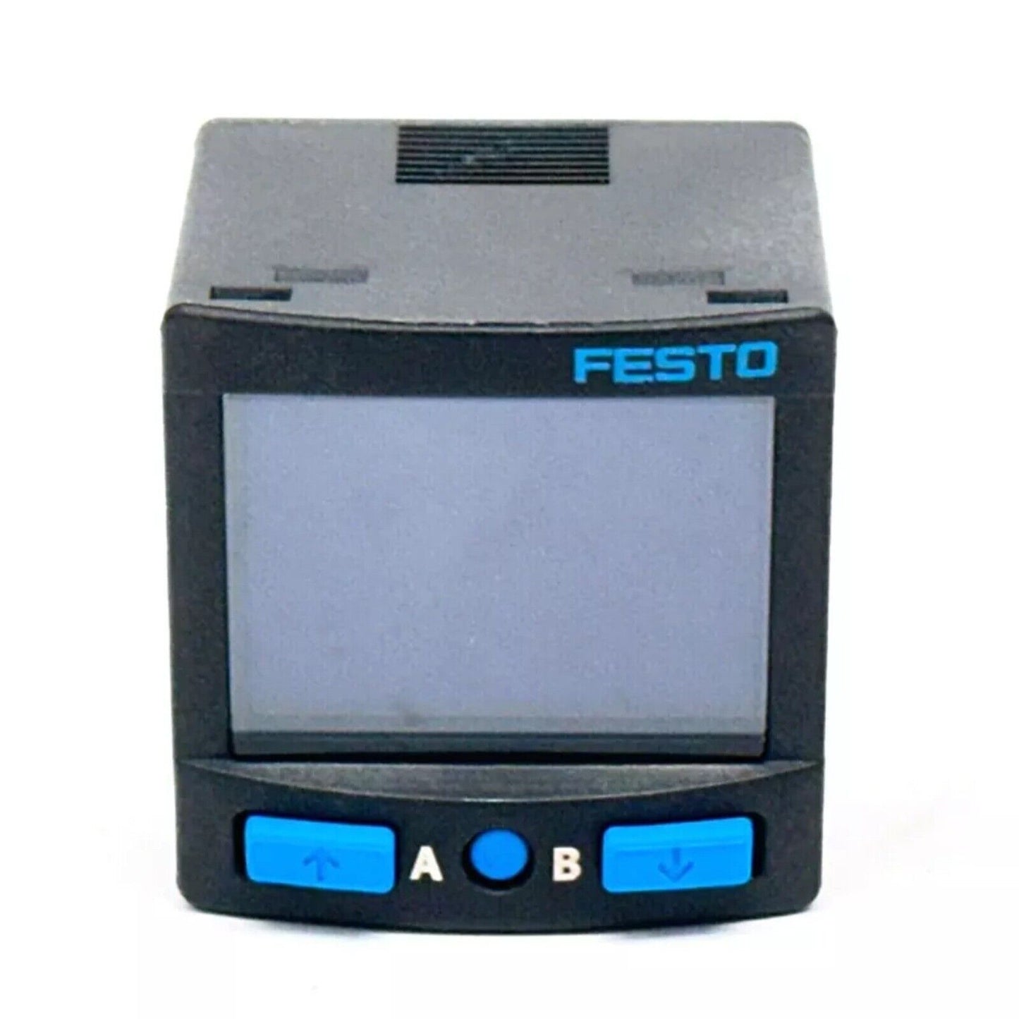 FESTO SPAN-P10R-G18M-PN-PN-L1 Pressure Switch. Black display with blue buttons.
