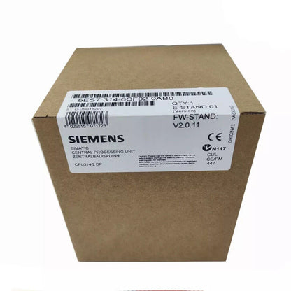 Siemens SIMATIC S7-300 CPU 314C-2DP in original packaging. Model 6ES7 314-6CF02-0AB0. Industrial automation part.