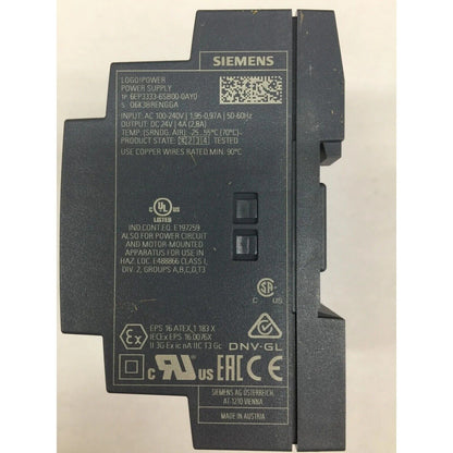 Siemens LOGO! Power Supply 6EP3333-6SB00-0AY0, 24V/4A, Industrial Automation Component