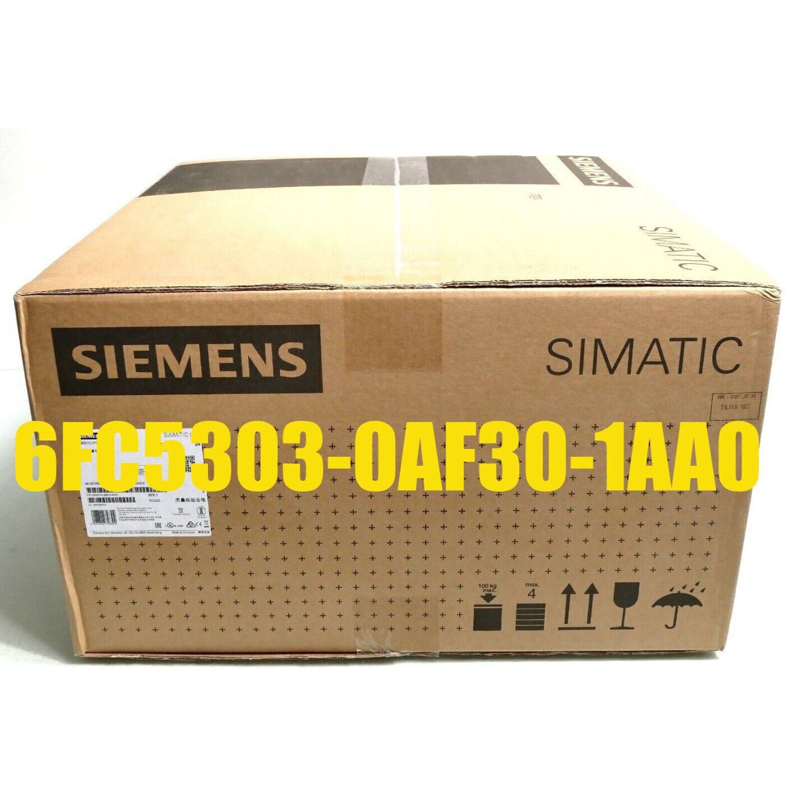 Siemens SIMATIC 6FC5303-0AF30-1AA0 industrial automation part packaging, brown cardboard box.