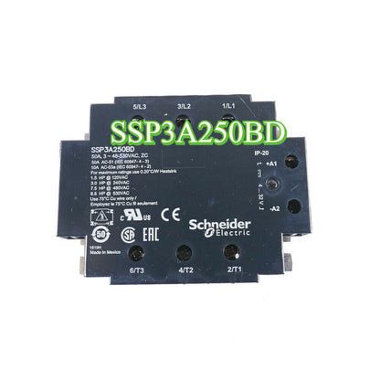 Schneider Electric SSP3A250BD 3-Phase SSR Solid State Relay, 50A, IP-20 rated, Made in Mexico.