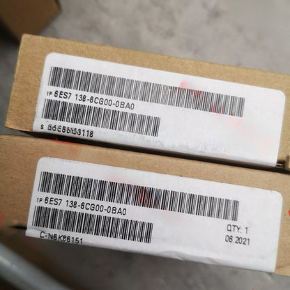 Siemens SIMATIC ET 200SP TM timer module, 6ES7 138-6CG00-0BA0, product label with barcode and ID, industrial automation part