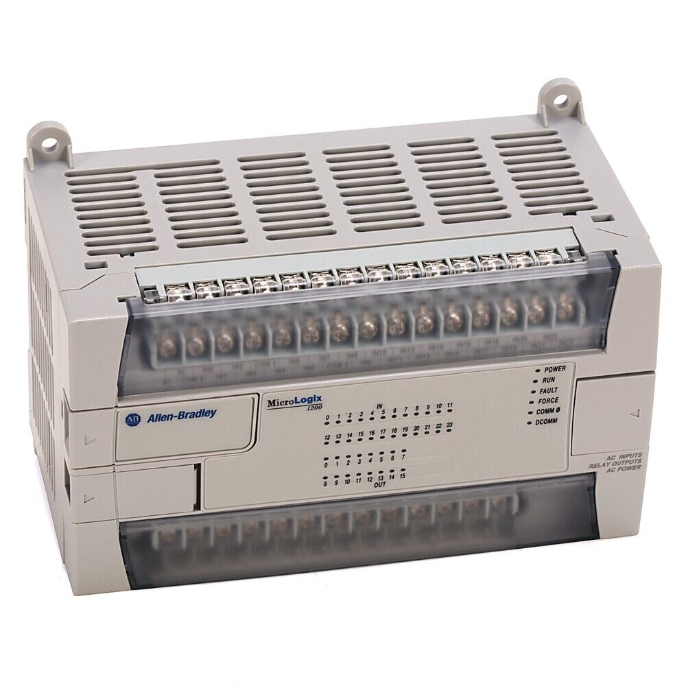 Allen-Bradley MicroLogix 1200 RTD Module, gray, with clear terminals and indicator lights, industrial automation part