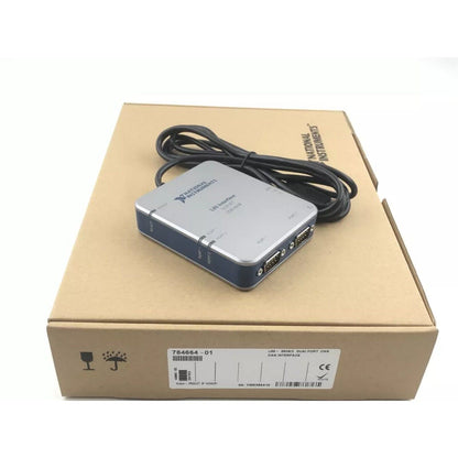 National Instruments USB-8506/2 LIN Interface Device. Product on box with label. Industrial automation parts.