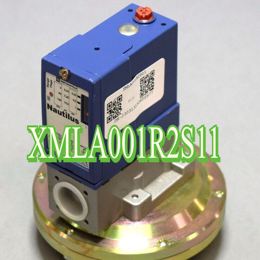 Schneider Electric XMLA001R2S11 pressure switch, blue and yellow with Nautilus branding.