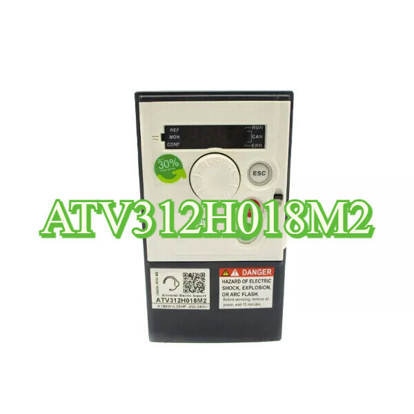 Schneider ATV312H018M2 VFD, featuring a control panel with display and control knobs.