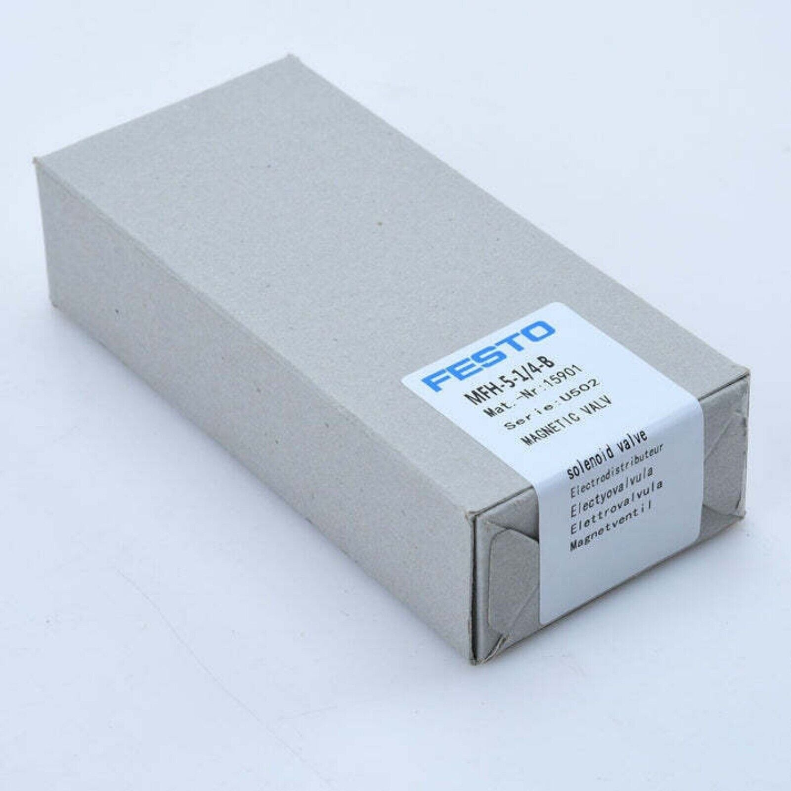 Festo MFH-5-1/4-B solenoid valve in packaging. Industrial automation component.