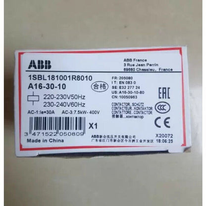 ABB A16-30-10 Contactor label, 220-230V/230-240V, new industrial automation part.