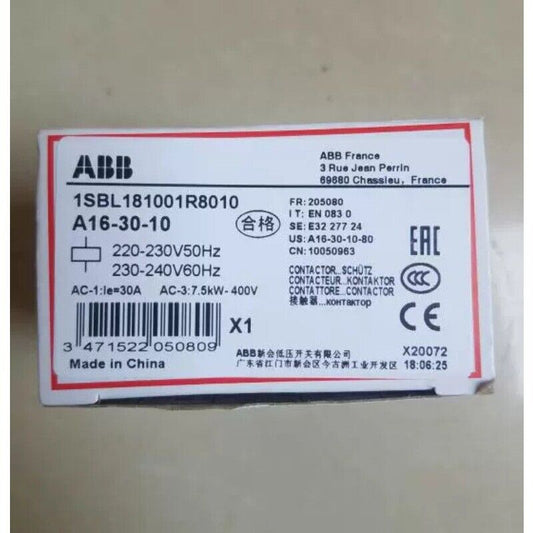 ABB A16-30-10 Contactor label, 220-230V/230-240V, new industrial automation part.