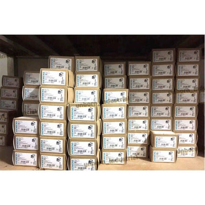 Siemens industrial automation parts in boxes, equipment stock.