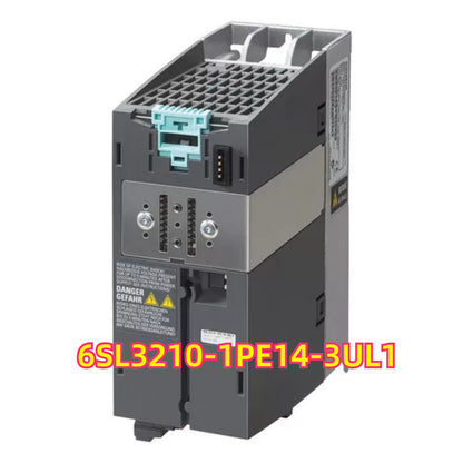 Siemens SINAMICS Power Module PM240-2, model 6SL3210-1PE14-3UL1, industrial automation part with warning labels.