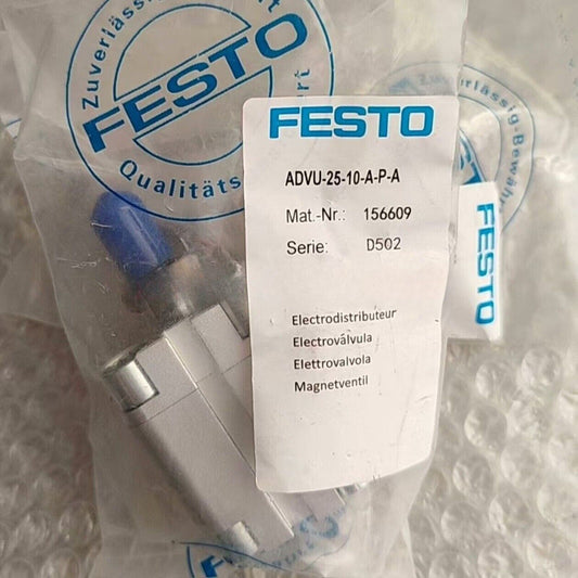 Festo ADVU-25-10-A-P-A Cylinder, industrial automation part. Featuring product details and brand logo on packaging.