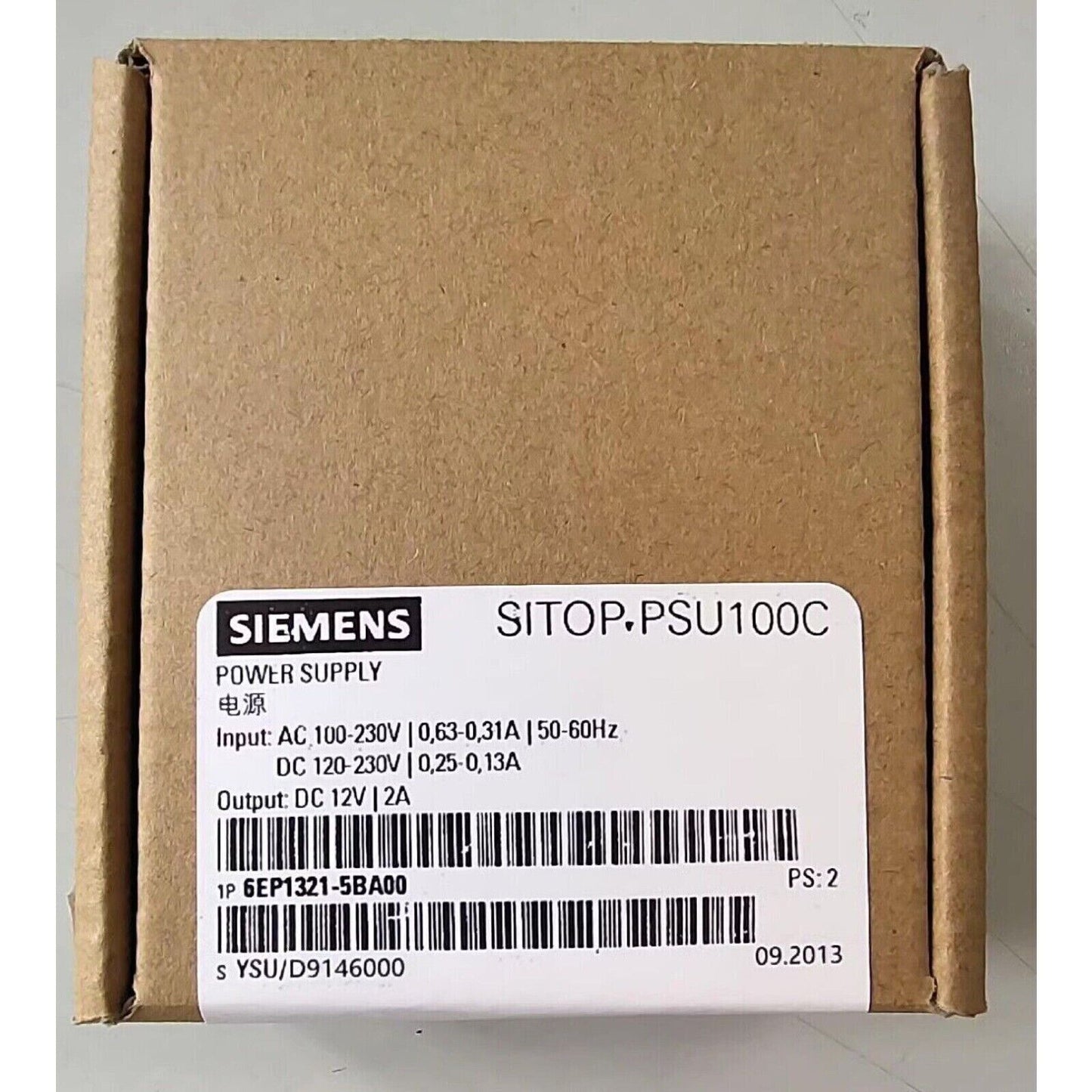 Siemens SITOP PSU100C Power Supply in cardboard box, product 6EP1321-5BA00, industrial automation part, DC 12V/2A.