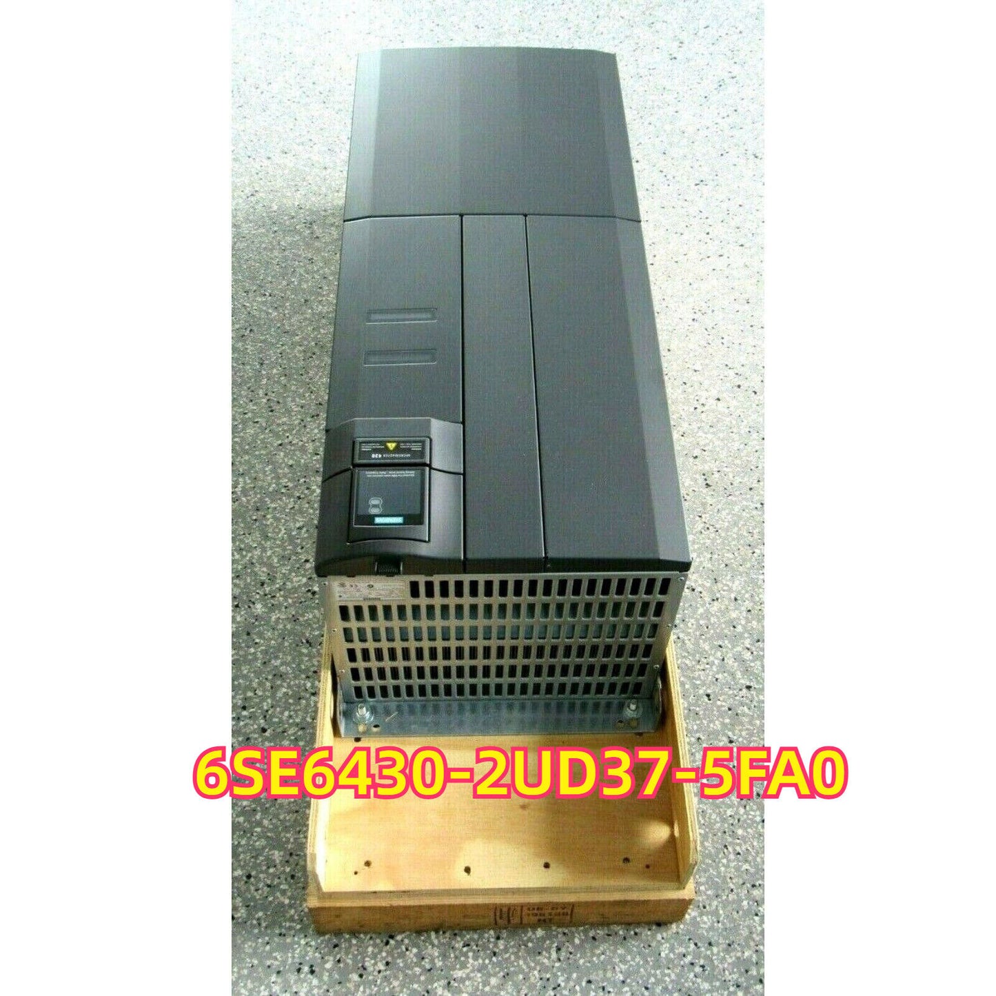 Siemens MICROMASTER 430 DRIVE, model 6SE6430-2UD37-5FA0, industrial automation part in a wooden crate